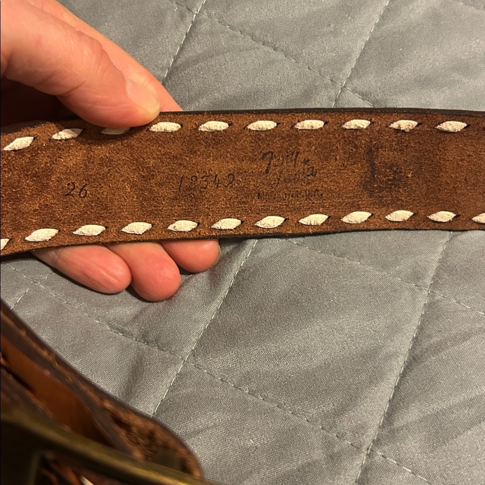 Vintage “CHRISTINA” name Tony Lama Brown Leather Belt with White Stitching - Picture 3 of 6
